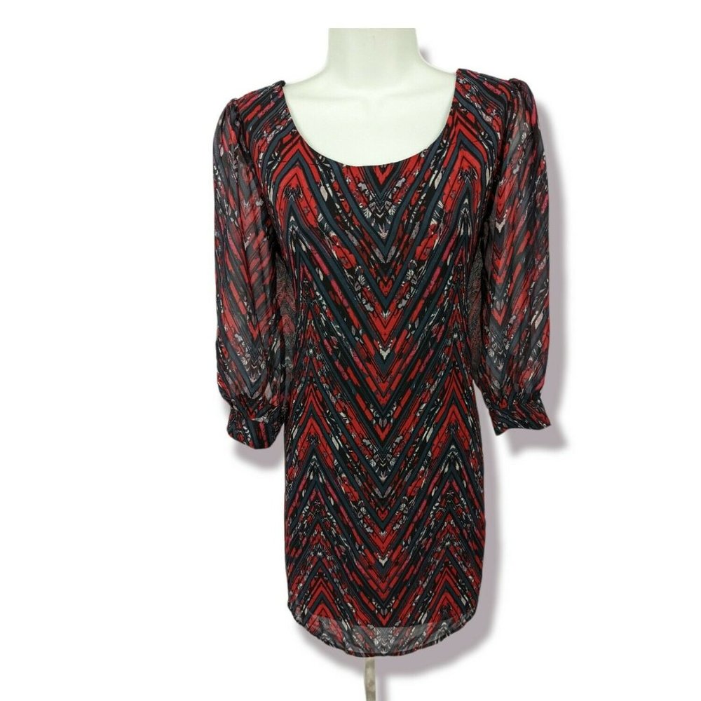 Want & Need Red and Black Chiffon Sheath Dress Size M